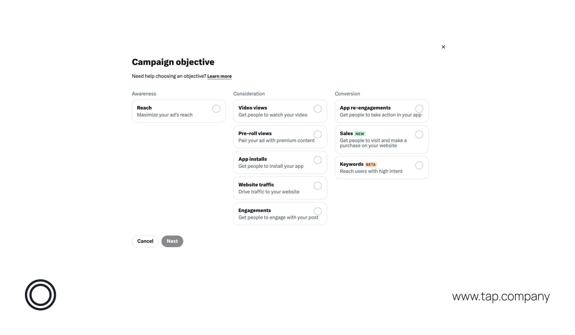 How to select campaign objective on X? in advanced mode