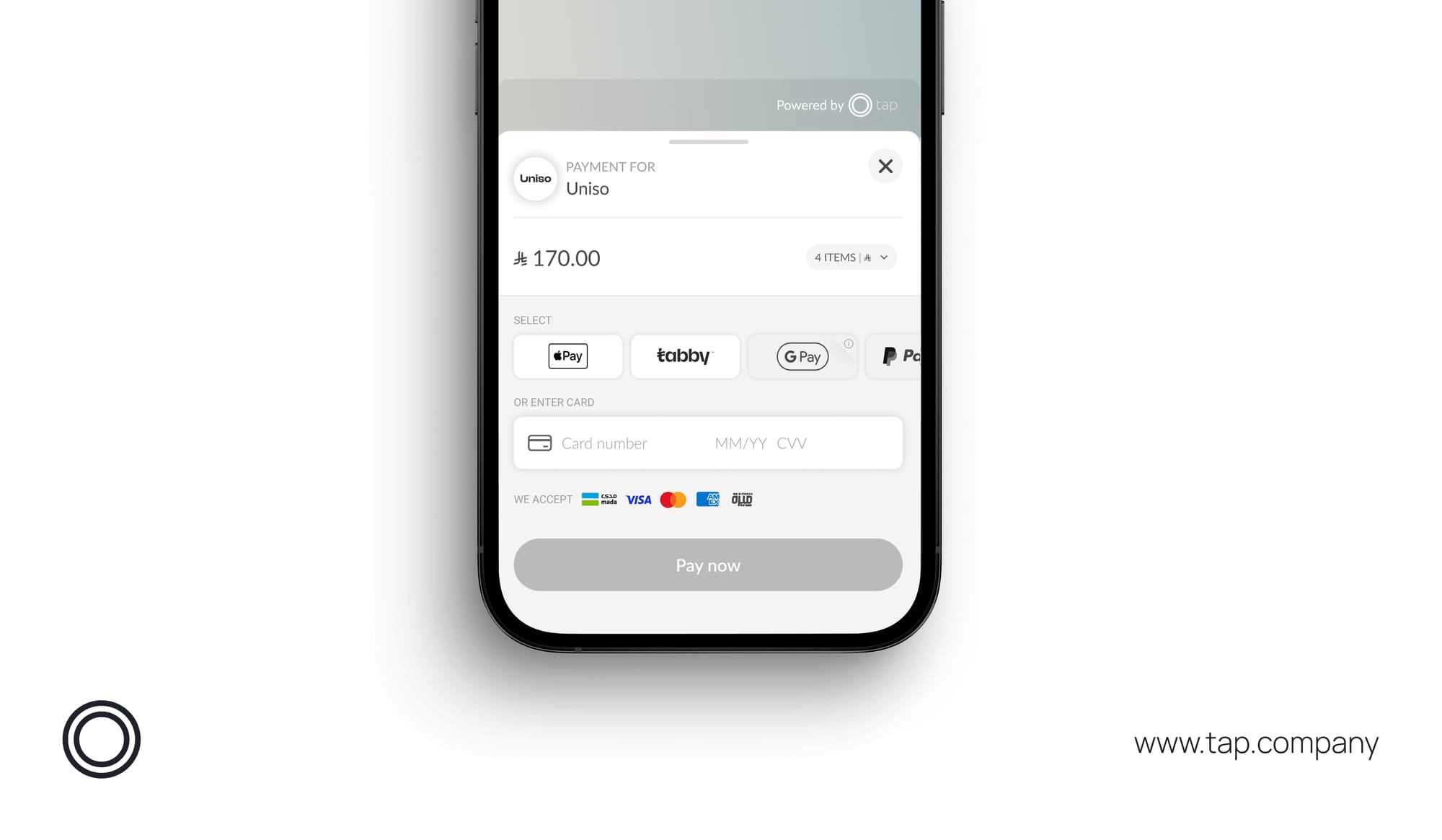 Tap Payment's Checkout page